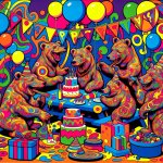 Group of bears at a party