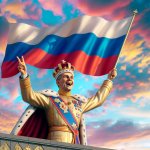 King waving Russian flag in the sky