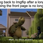 What is this place | Coming back to Imgflip after a long time and seeing the front page is no longer Iceu | image tagged in what is this place | made w/ Imgflip meme maker