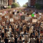 Violent protesters with signs