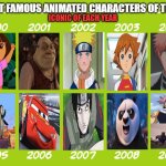 the most famous and iconic animated characters of the 2000s | THE MOST FAMOUS ANIMATED CHARACTERS OF THE 2000S; ICONIC OF EACH YEAR | image tagged in my favorite animated films of the 2000s,famous,dreamworks,anime,dora the explorer,sonic x | made w/ Imgflip meme maker