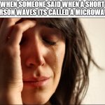 Crying women | WHEN SOMEONE SAID WHEN A SHORT PERSON WAVES ITS CALLED A MICROWAVE | image tagged in crying women | made w/ Imgflip meme maker