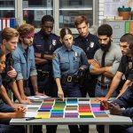 police officers decide on the color of paper
