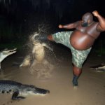 guy kicking alligator