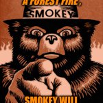 Beware Smokey's Wrath | IF YOU START A FOREST FIRE , SMOKEY WILL HUNT YOU DOWN! | image tagged in smoky the bear,forest,fire,hunt,bear,danger | made w/ Imgflip meme maker