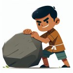 Un ragazzo che sostiene un macigno