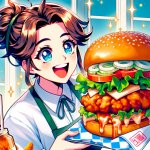 Anime girl named Rosie that eats a Chicken burger