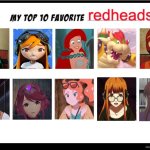 top 10 favorite redheads | image tagged in top 10 favorite redheads,anime,tanjiro,smg4,ariel,gaming | made w/ Imgflip meme maker