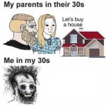 Wojack buy house meme me in my 30s vs parents