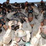 Marine training with gas masks