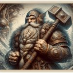 Fierce-looking dwarf wielding a hammer