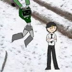 Data attacking Liam with a snowball
