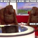 Nobody likes it | ME WHEN I MAKE A MEME I AM PROUD OF; WHERE UPVOTES | image tagged in where monkey | made w/ Imgflip meme maker