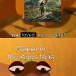 Monke... | loved; Planet of the Apes fans | image tagged in mmm monkey,planet of the apes | made w/ Imgflip meme maker