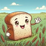 pan integral con ojos tiernos en una pradera saludando y dando g