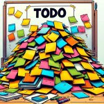 heap of sticky notes almost covering a whiteboard with a 'todo'
