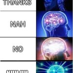 NUH UH | NO THANKS; NAH; NO; NUH UH | image tagged in memes,expanding brain,funny,funny memes | made w/ Imgflip meme maker