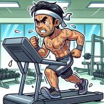 A person sweating profusely at the gym on treadmill