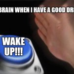 Blank Nut Button | MY BRAIN WHEN I HAVE A GOOD DREAM; WAKE UP!!! | image tagged in memes,blank nut button | made w/ Imgflip meme maker