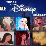 top 10 female disney characters | FEMALE | image tagged in top 10 disney characters,female logic,the little mermaid,frozen,anime,cartoons | made w/ Imgflip meme maker