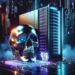 Computer server with skull showing as RIP