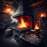 Blacksmith forge with flames