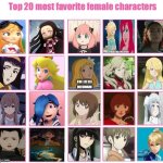 top 20 favorite female characters meme