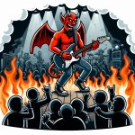 satan playing guitar at a concert template