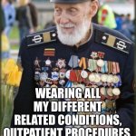 Lupus Class A Uniform | ME: IN MY LUPUS UNIT’S CLASS A DRESS UNIFORM; WEARING ALL MY DIFFERENT RELATED CONDITIONS, OUTPATIENT PROCEDURES, & PRESCRIPTION MEDICATIONS MEDALS | image tagged in all these medals,illness,sick,sickness,drugs | made w/ Imgflip meme maker