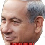 Iran president helicopter | HEY IRAN, IT WOULD SURE BE A SHAME IF YOUR PRESIDENT'S HELICOPTER HAD A "HARD LANDING." | image tagged in bibi head,iran,israel,netanyahu | made w/ Imgflip meme maker