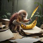 sad monkey trying to catch banana when trying publish a scientif
