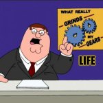 You Know What REALLY Grinds MY Gears? | LIFE | image tagged in peter griffin - grind my gears,life,real life,what am i doing with my life,2024,memes | made w/ Imgflip meme maker