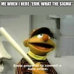 I hate when people say this | ME WHEN I HERE “ERM, WHAT THE SIGMA” | image tagged in ernie prepares to commit a hate crime | made w/ Imgflip meme maker