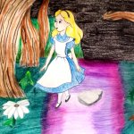 Alice in Wonderland drawing | image tagged in drawing,art,disney,cartoon,alice in wonderland,horror | made w/ Imgflip meme maker