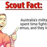 They suck | Australia's military spent time fighting emus, and they lost | image tagged in scout fact | made w/ Imgflip meme maker