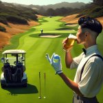 Drinking beer on golf course with pinky up