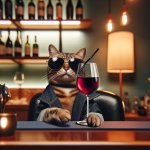 Cool cat drinking wine