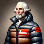 George Washington wearing a supreme puffy jacket