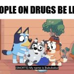 I never met anyone on drugs so correct me if i'm wrong | PEOPLE ON DRUGS BE LIKE | image tagged in gifs,funny,truth,bluey | made w/ Imgflip video-to-gif maker