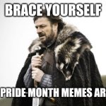 June | BRACE YOURSELF; THE 2024 PRIDE MONTH MEMES ARE COMING | image tagged in winter is coming,memes,funny | made w/ Imgflip meme maker