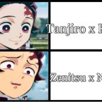 Demon Slayer | Tanjiro x Kanao; Zenitsu x Nezuko | image tagged in tanjiro approval | made w/ Imgflip meme maker