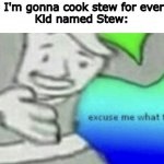 stew is an actual name too lmao | Mom: I'm gonna cook stew for everyone!

Kid named Stew: | image tagged in excuse me what the f ck | made w/ Imgflip meme maker