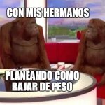 where monkey | CON MIS HERMANOS; PLANEANDO COMO BAJAR DE PESO | image tagged in where monkey | made w/ Imgflip meme maker