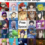 favorite character bingo 4 | image tagged in favorite charecter bingo,videogames,anime,movies,cartoons,pokemon | made w/ Imgflip meme maker