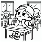 kid bored in class line art template