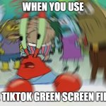 They invented phone holders for a reason, you know. | WHEN YOU USE; THE TIKTOK GREEN SCREEN FILTER | image tagged in memes,mr krabs blur meme,tiktok,filter,green screen,so yeah | made w/ Imgflip meme maker