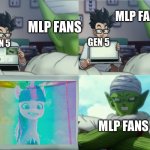 Why did they expect us do like it, my self as a on and off fan don’t even like it. | MLP FANS; MLP FANS; GEN 5; GEN 5; MLP FANS | image tagged in angry piccolo,my little pony,dbssh,gen 5,mlp fim,mlp | made w/ Imgflip meme maker