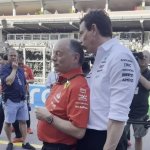 Toto Wolff kissing Fred Vasseur