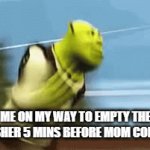 Im screwed | ME ON MY WAY TO EMPTY THE DISHWASHER 5 MINS BEFORE MOM COMES BACK | image tagged in gifs,shrek | made w/ Imgflip video-to-gif maker
