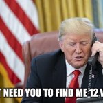 Trump Needs 12 Votes | I JUST NEED YOU TO FIND ME 12 VOTES | image tagged in trump phone call,donald trump is an idiot | made w/ Imgflip meme maker